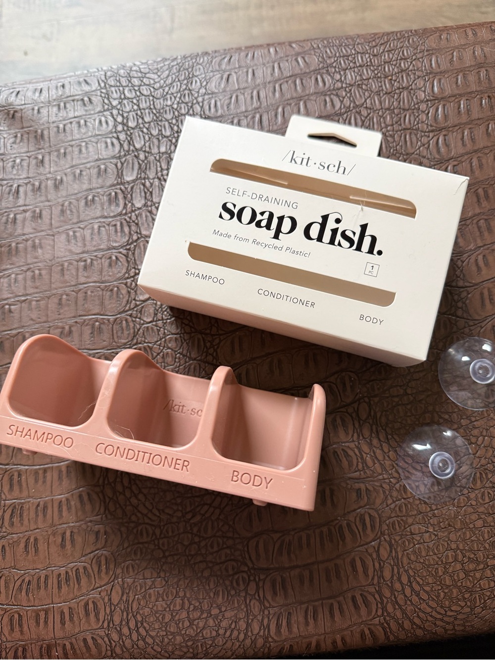 Kitsch Pink Self-Draining Shampoo Conditioner Body Soap Dish